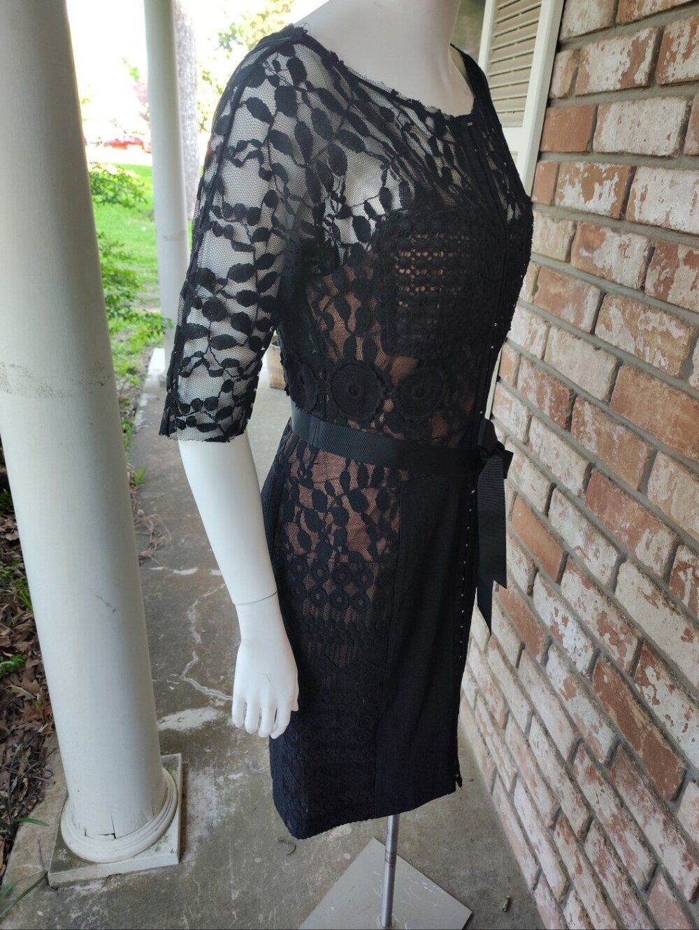 Beguile By Byron Lars Black Lace Carissima Sheath Dress Sz 8P Nude Lining Gothic - Picture 11 of 11